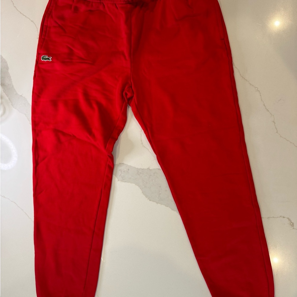 NWT Lacoste Tapered Fit Fleece Joggers - Red - Size Large (US L / FR 5)